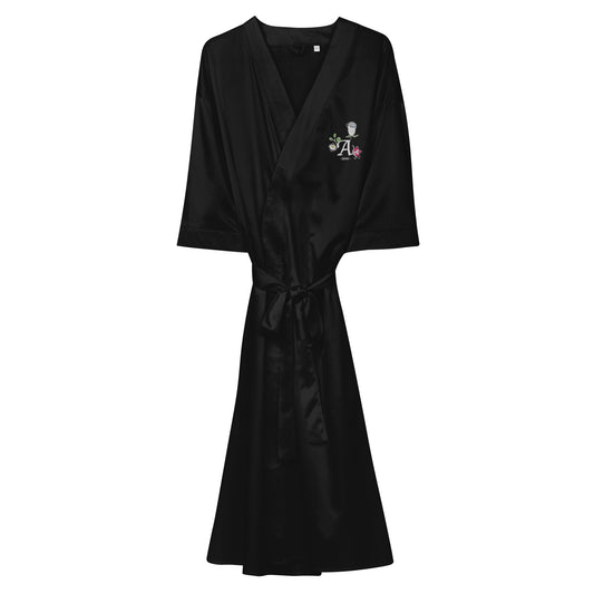 Kimono en soie brodé noir JUSTINE